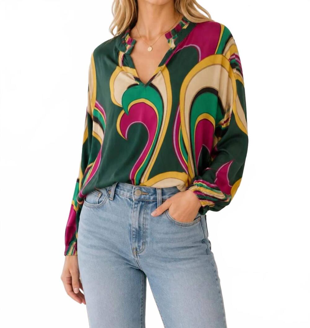 NEW ASTRID long sleeve blouse in green multi